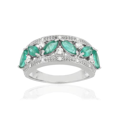 Bague or 750 émeraudes taille marquise saphirs et diamants