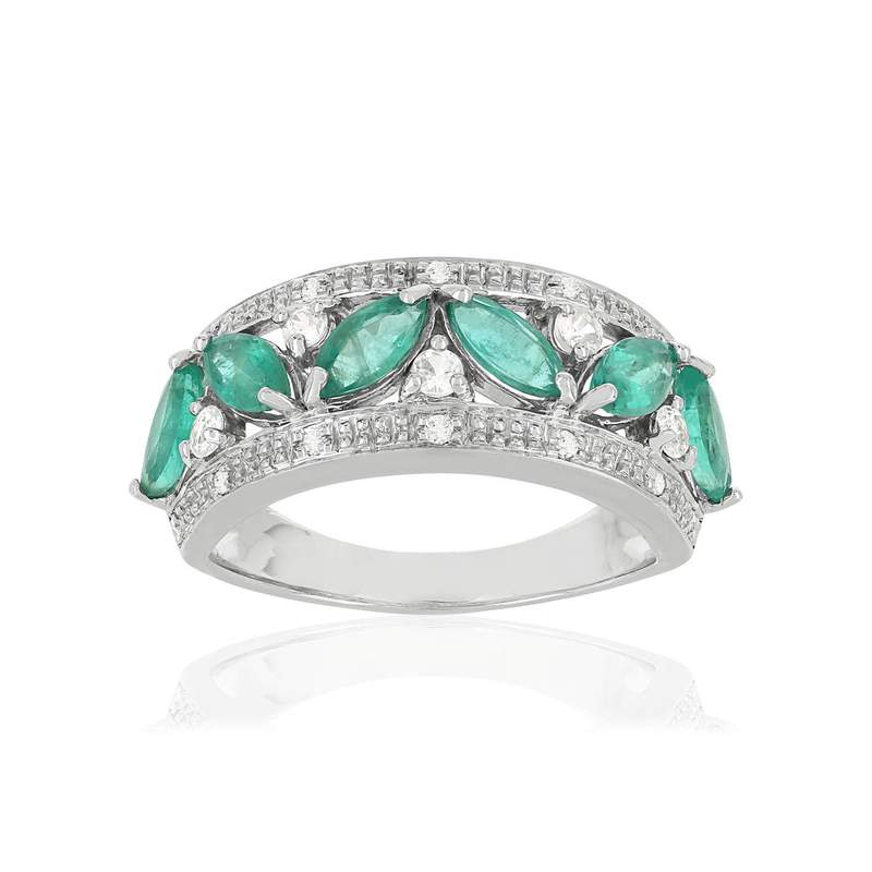Bague or 750 émeraudes taille marquise saphirs et diamants - vue 1
