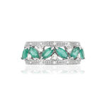 Bague or 750 émeraudes taille marquise saphirs et diamants - vue 3