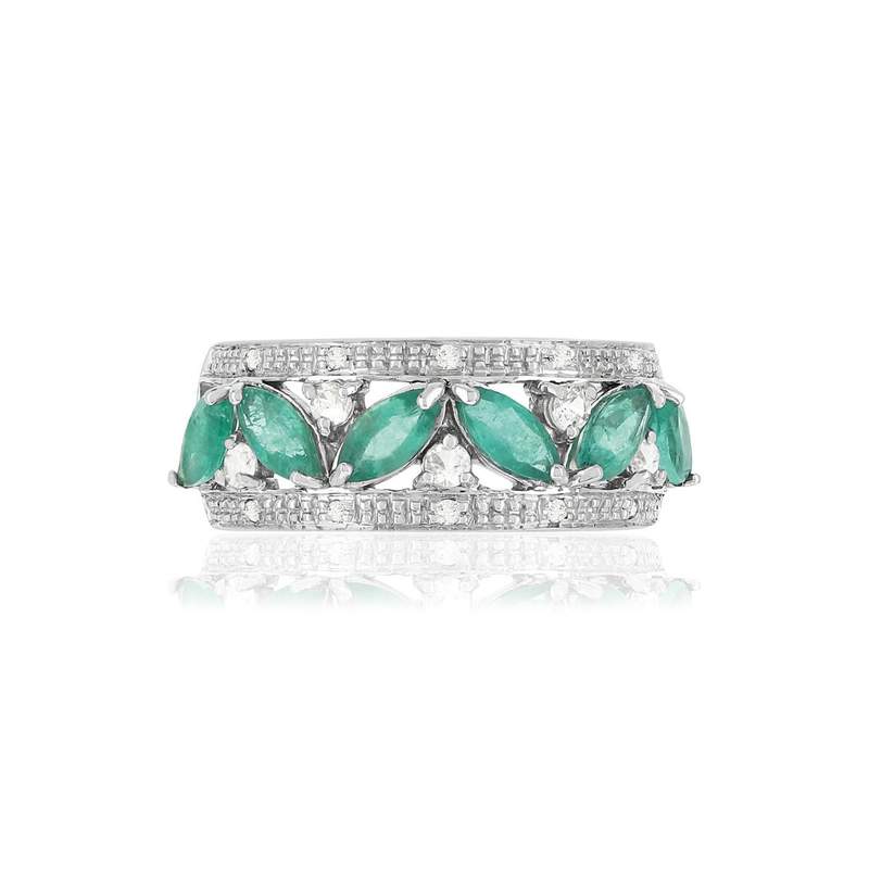 Bague or 750 émeraudes taille marquise saphirs et diamants - vue 3