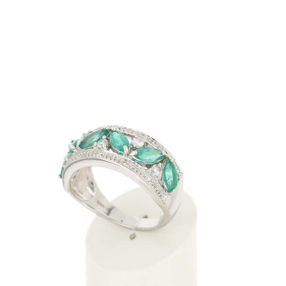 Bague or 750 émeraudes taille marquise saphirs et diamants - vue 3