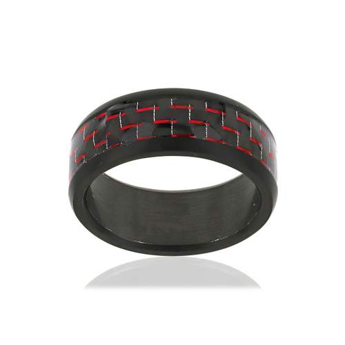 Bague acier inoxydable carbone rouge
