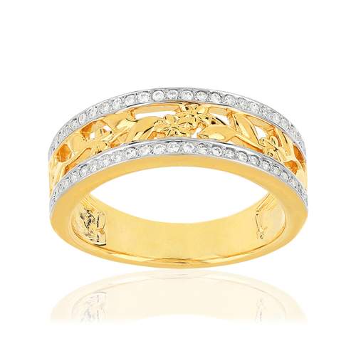 Bague plaqué or fleurs zirconias