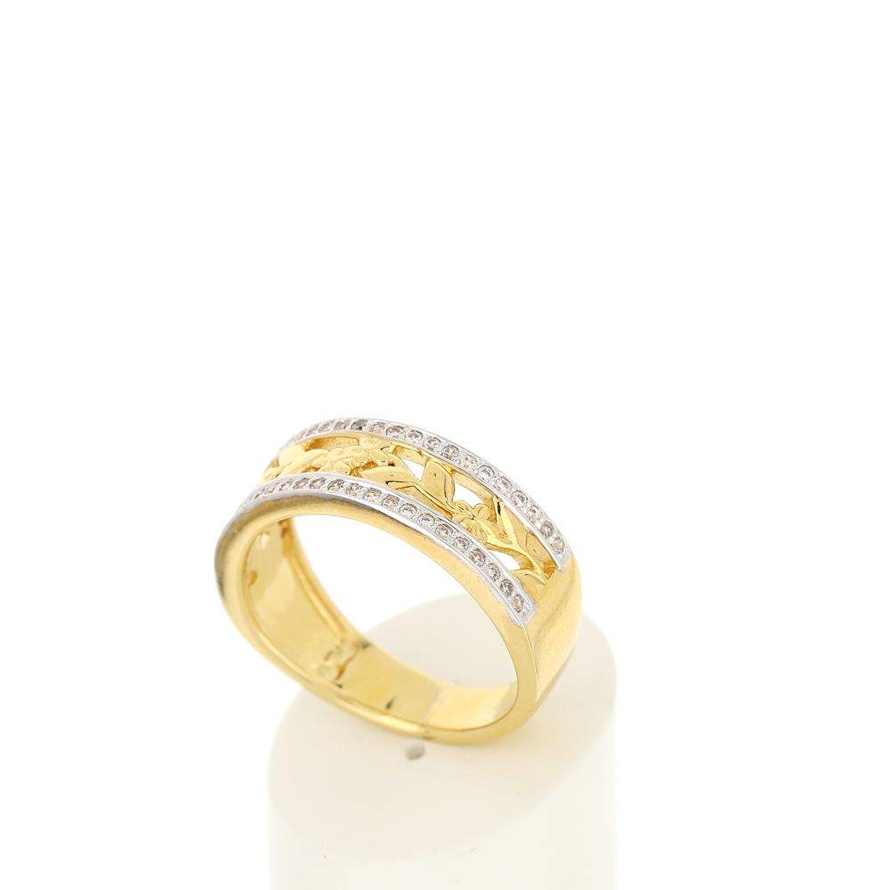 Bague plaqué or fleurs zirconias - vue 3