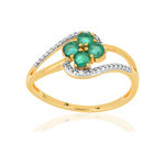Bague or 375 2 tons ajourée émeraude et diamants - vue 1