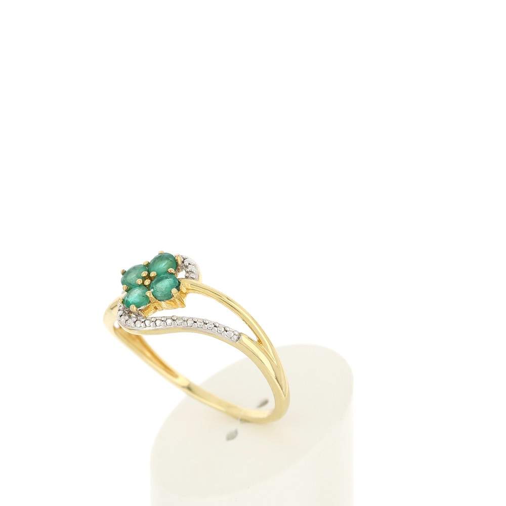Bague or 375 2 tons ajourée émeraude et diamants - vue 4