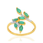Bague or 375 2 tons feuillage émeraudes et diamants - vue 1