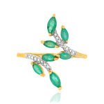 Bague or 375 2 tons feuillage émeraudes et diamants - vue 3
