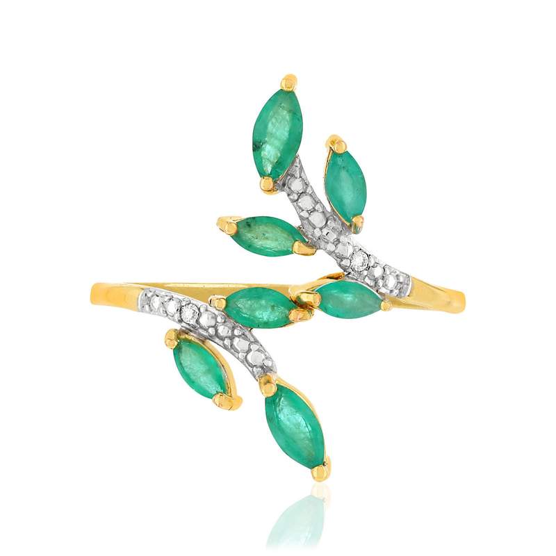 2-toons gouden ring met smaragden en diamanten - bekijk 3