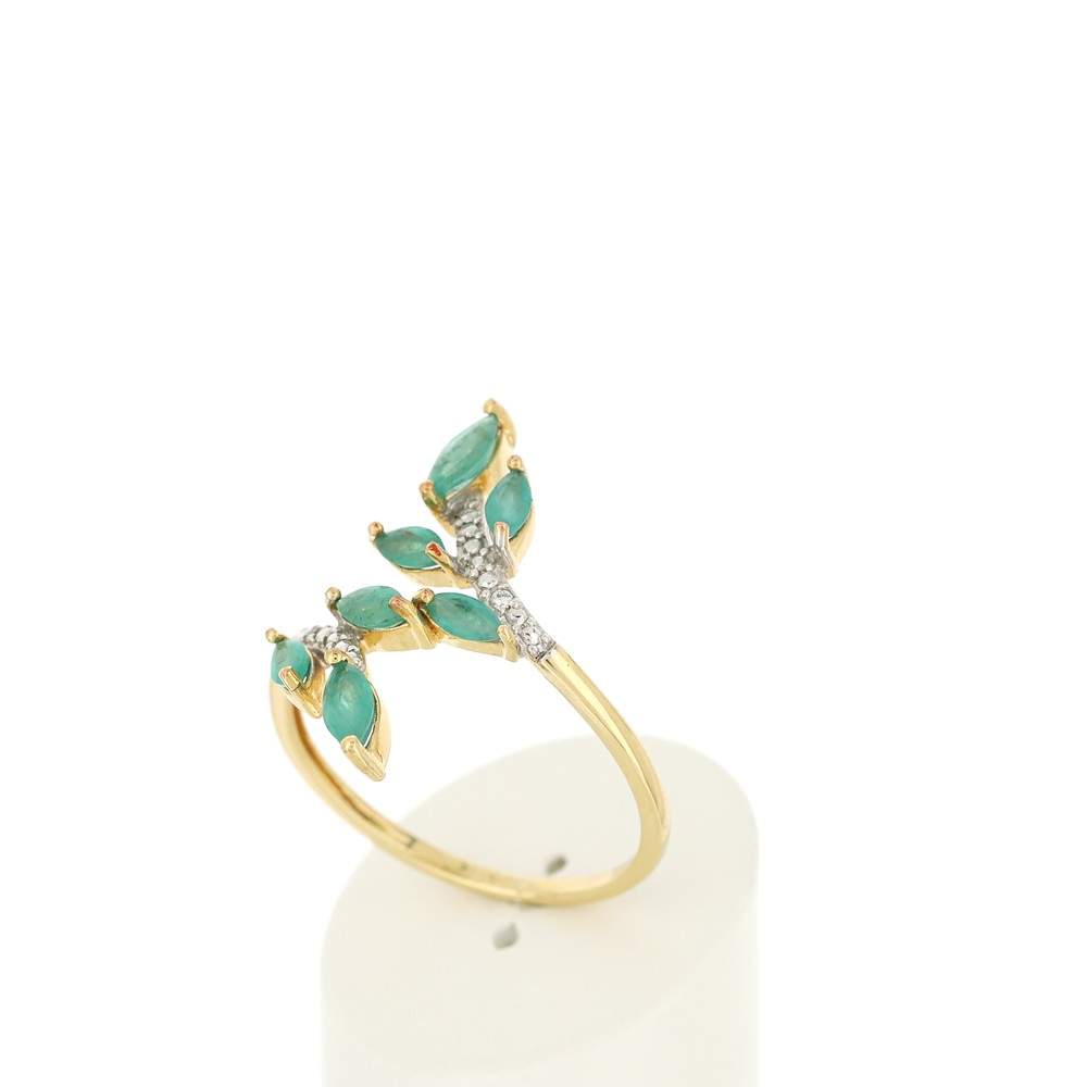 2-toons gouden ring met smaragden en diamanten - bekijk 3