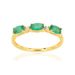 Bague or 375 jaune émeraudes ovales et diamants - vue 1