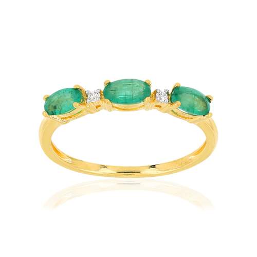 Bague or 375 jaune émeraudes ovales et diamants