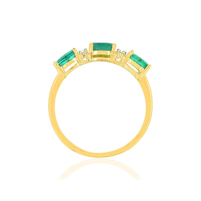Bague or 375 jaune émeraudes ovales et diamants - vue 2