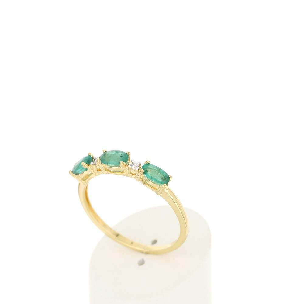 Bague or 375 jaune émeraudes ovales et diamants - vue 3