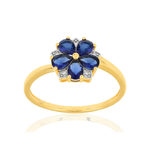 Bague or 375 2 tons fleur saphirs taille poire et diamants - vue 1