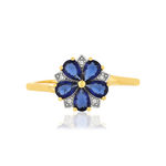 Bague or 375 2 tons fleur saphirs taille poire et diamants - vue 3