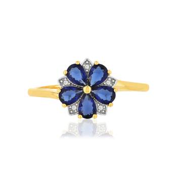 2-kleurige 375 gouden ring met peergeslepen saffieren en diamanten