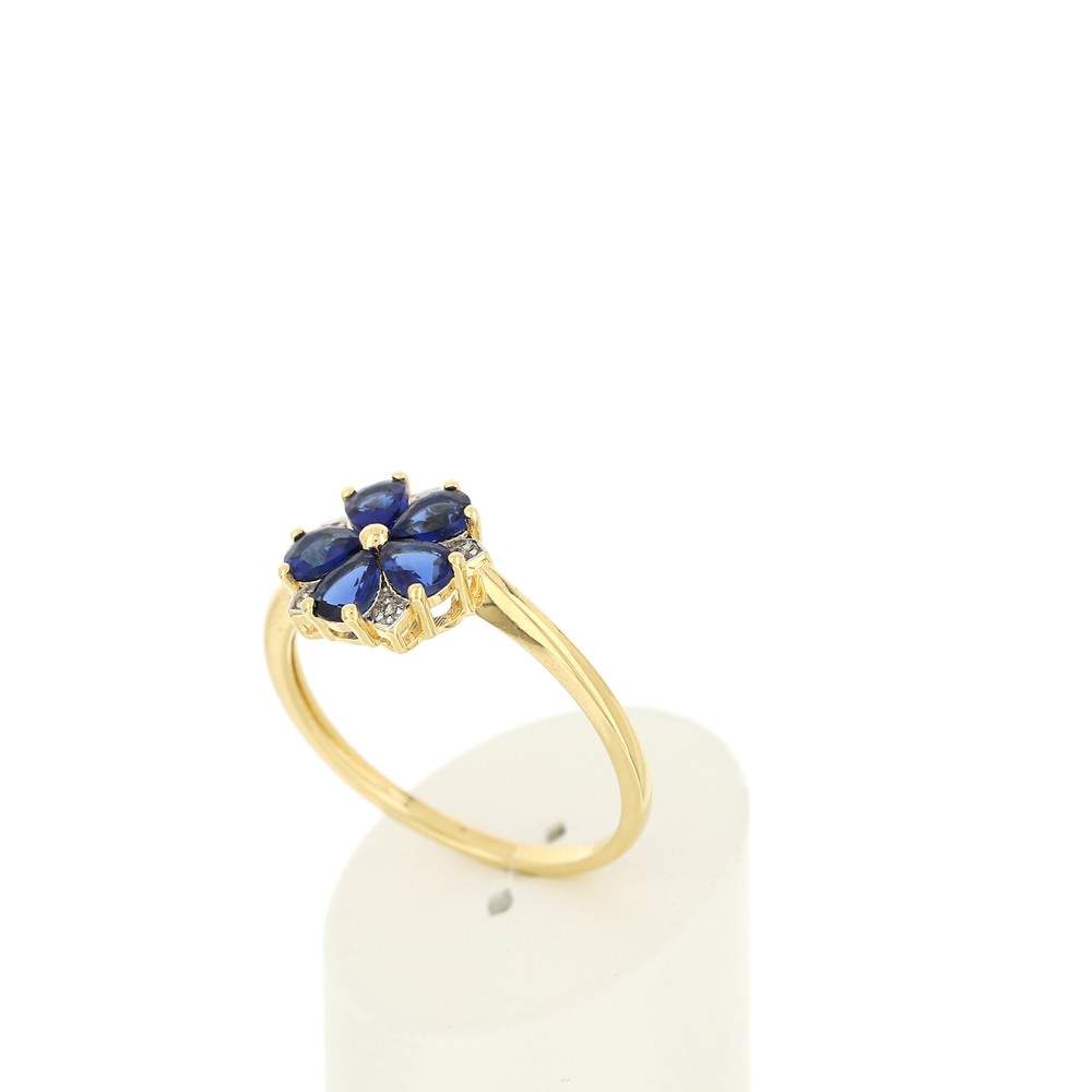Bague or 375 2 tons fleur saphirs taille poire et diamants - vue 3