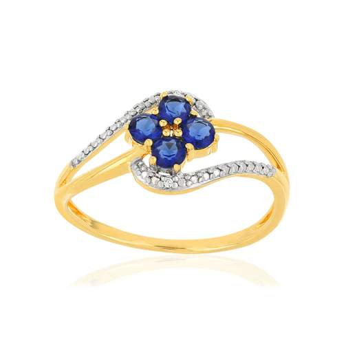 Bague or 375 jaune ajourée saphirs et diamants