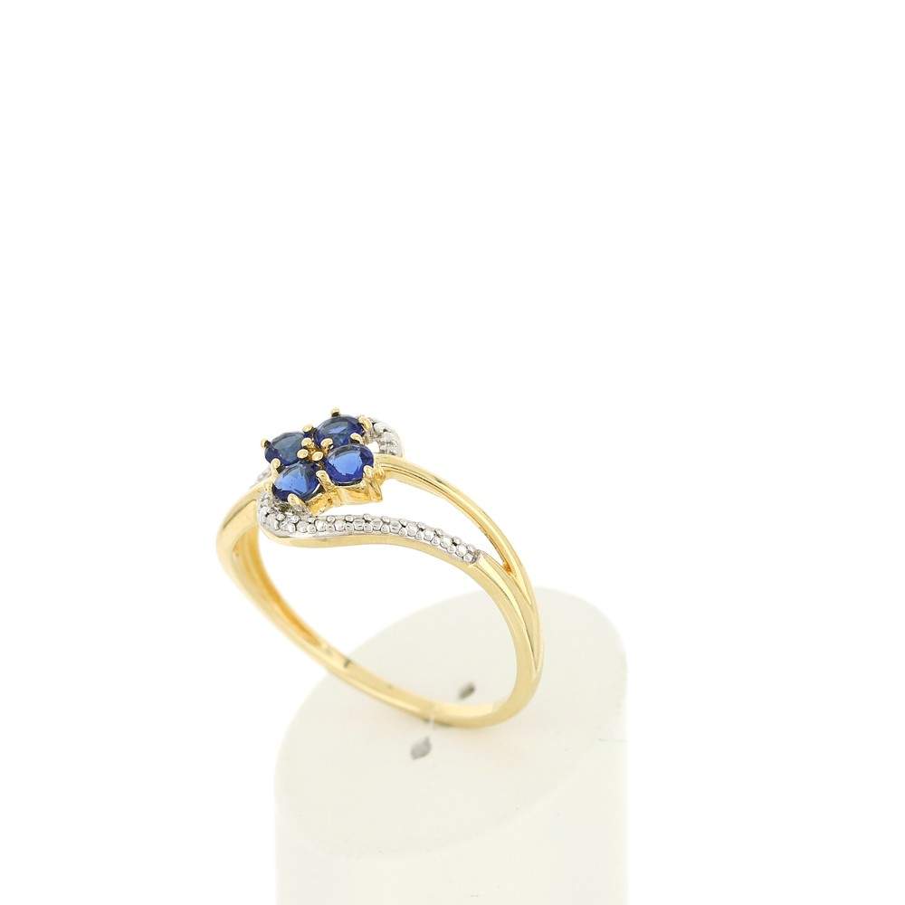 Bague or 375 jaune ajourée saphirs et diamants - vue 3