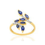 Bague or 375 2 tons feuilles saphirs taille marquise et diamants - vue 1