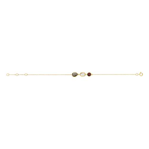 Gold bracelet 375 yellow quartz and rhodolite garnet 19 cm