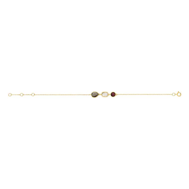 19 cm 14K yellow gold bracelet with quartz and rhodolite garnet - view 1