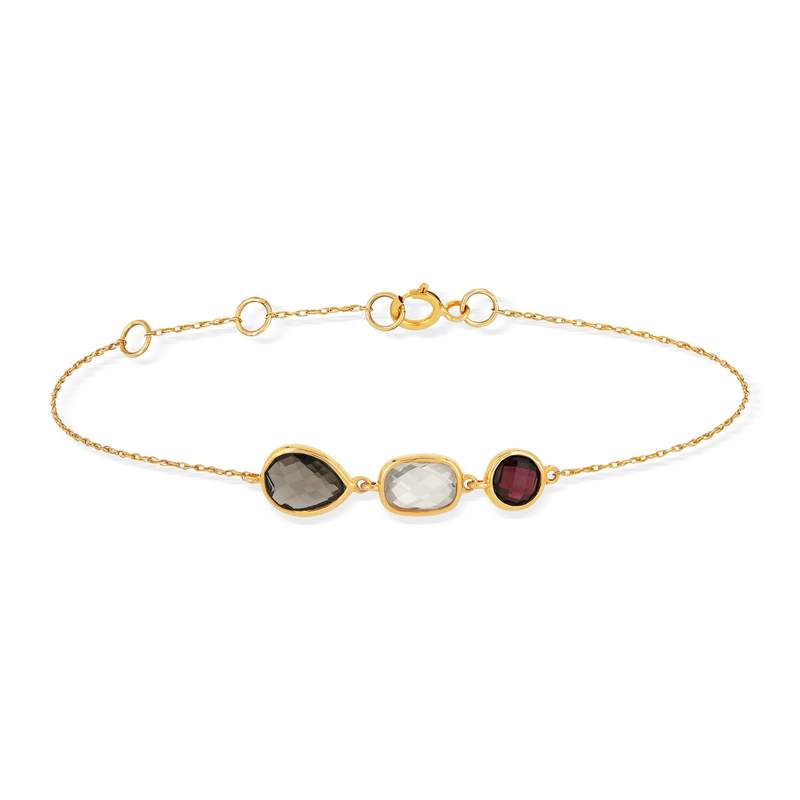 Gold bracelet 375 yellow quartz and rhodolite garnet 19 cm - view 2