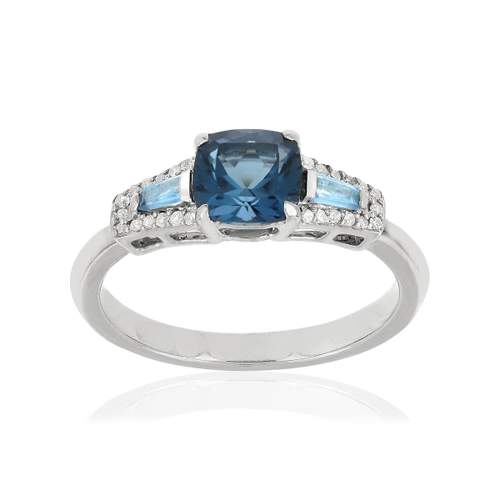 Bague or 375 blanc topazes et diamants