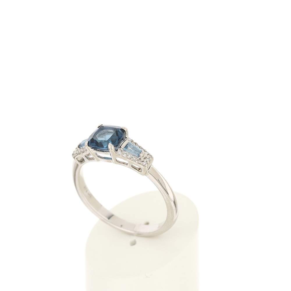 Bague or 375 blanc topazes et diamants - vue 3
