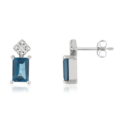 Boucles d'oreilles MATY Or 375 blanc Topazes bleues et Diamants - vue V1