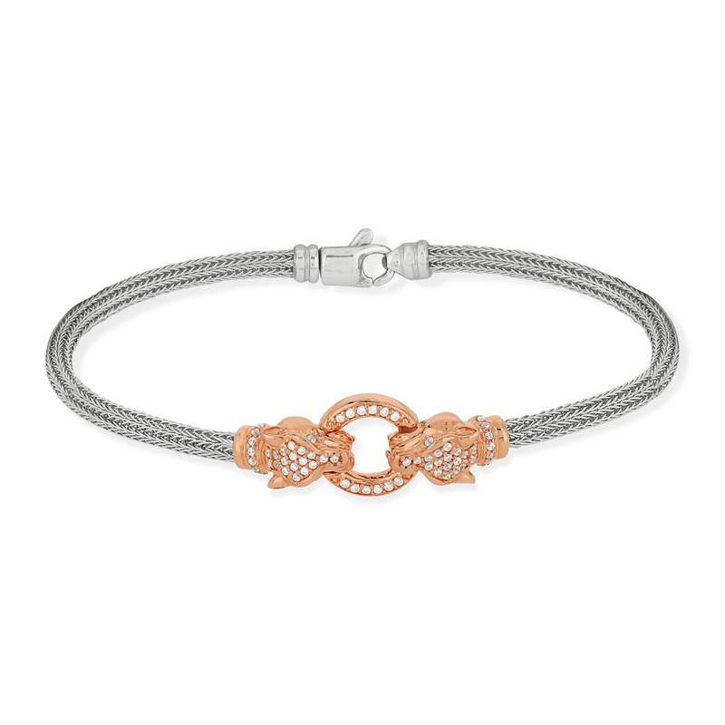 Bracelet argent 925 2 tons panthères zirconias 18 cm - vue 2