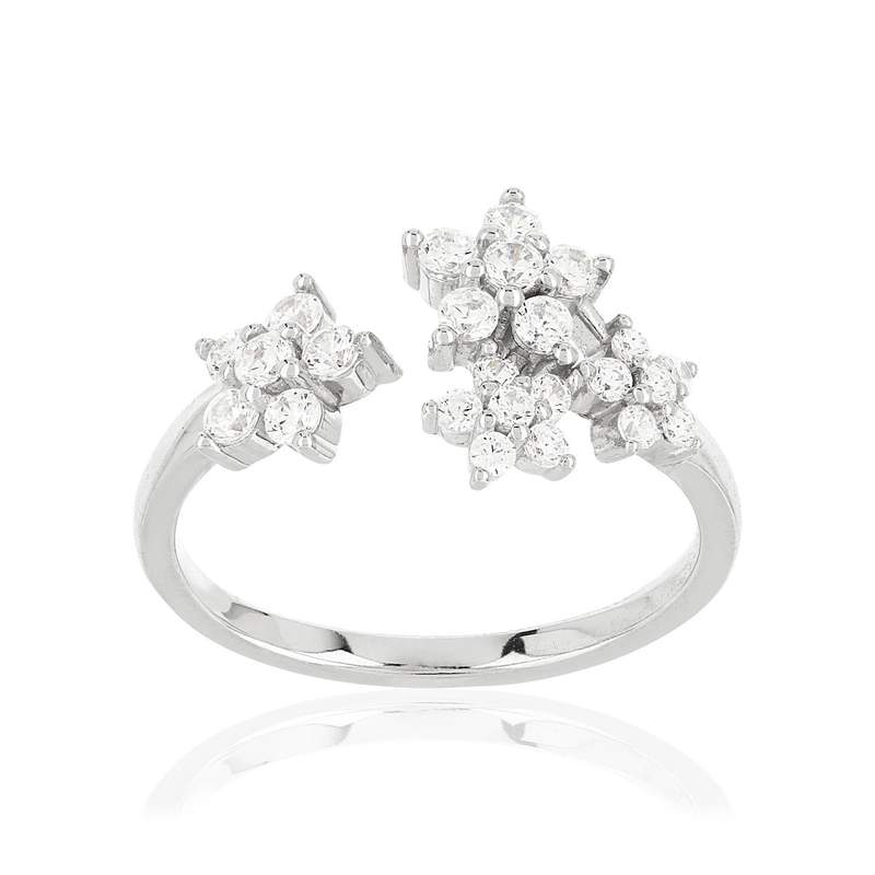 Bague argent 925 fleurs zirconias - vue 1