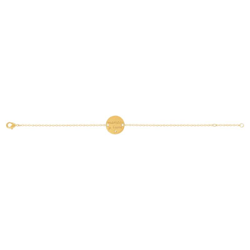 Bracelet plaqué or médaille maman je t'aime zirconia 18 cm - vue 1
