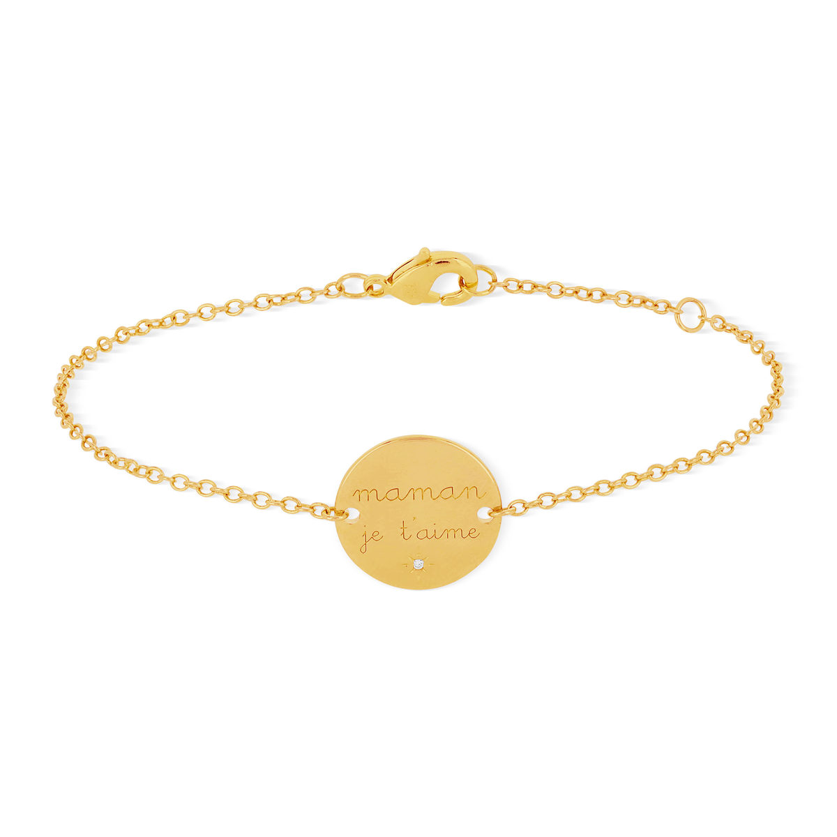 Bracelet plaqué or médaille maman je t'aime zirconia 18 cm - vue 2