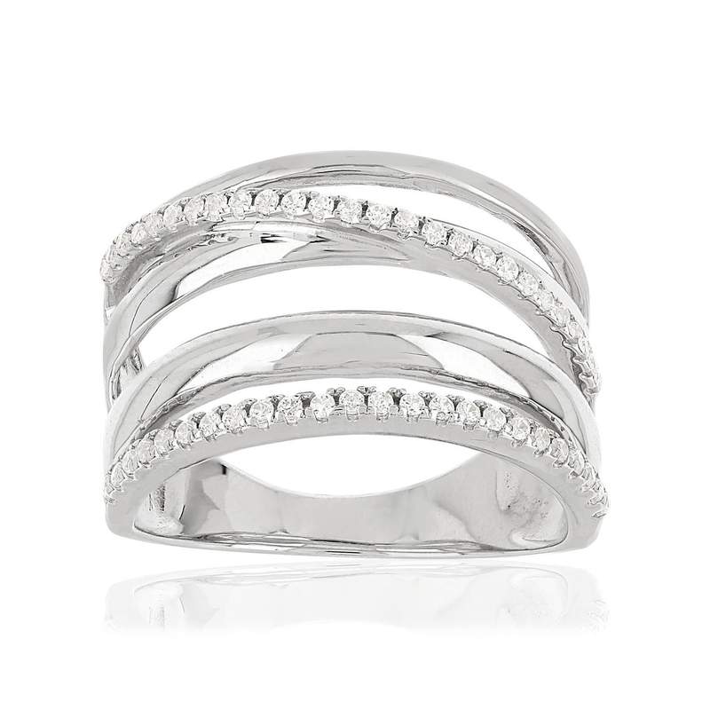 Bague argent 925 multi-anneaux zirconias - vue 1