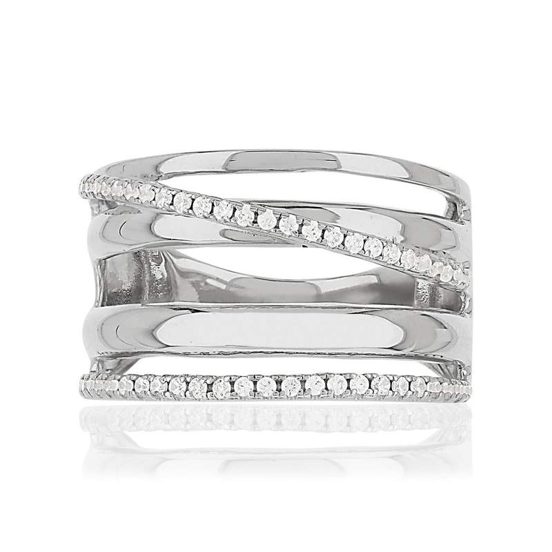 Bague argent 925 multi-anneaux zirconias - vue 3