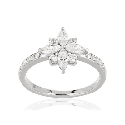 Bague argent 925 fleur zirconias - vue 1