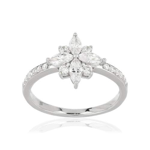 Bague argent 925 fleur zirconias