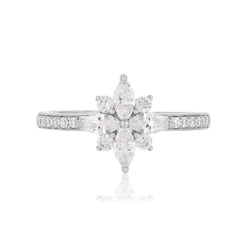 Bague argent 925 fleur zirconias - vue 3