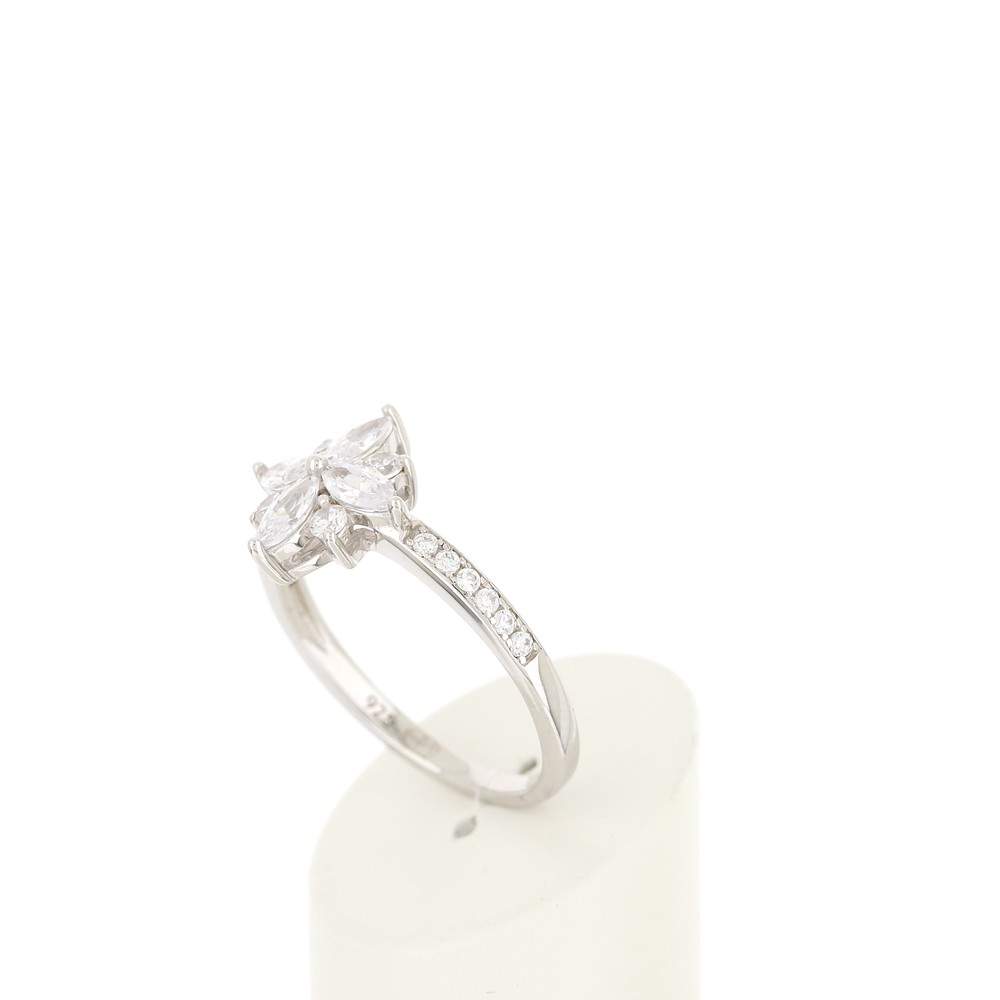 Bague argent 925 fleur zirconias - vue 4