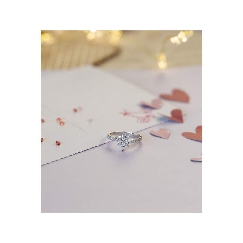 Bague argent 925 fleur zirconias - vue D2
