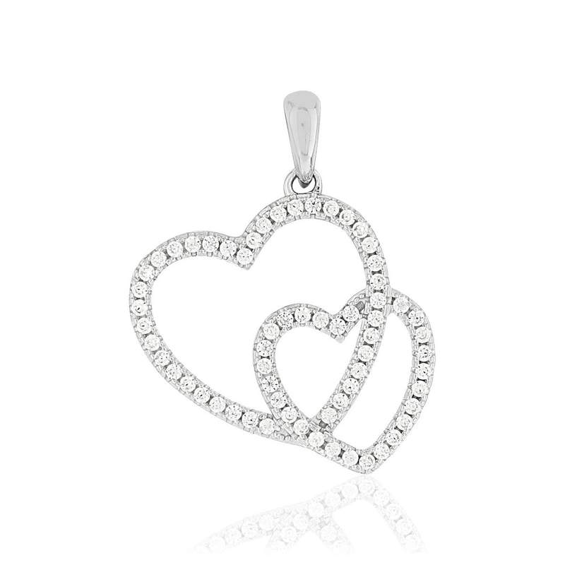 Pendentif argent 925 coeurs entrelacés zirconias - vue 1