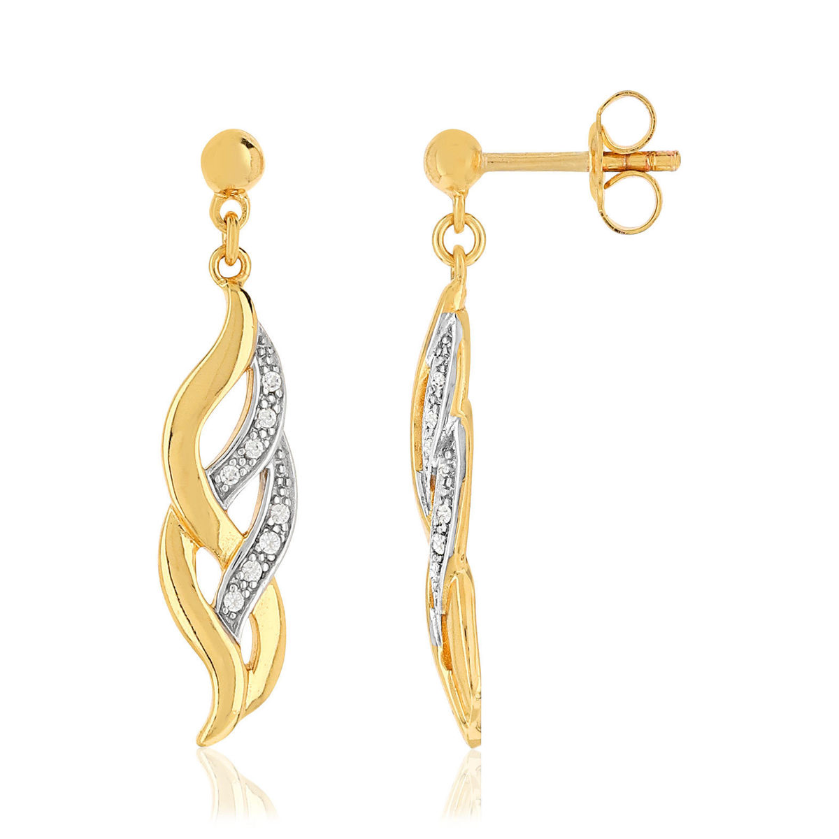Boucles d'oreilles plaqué or pendants entrelacées zirconias