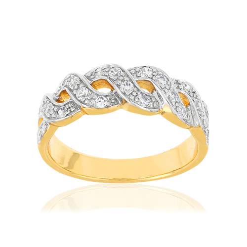 Bague plaqué or torsadée zirconias