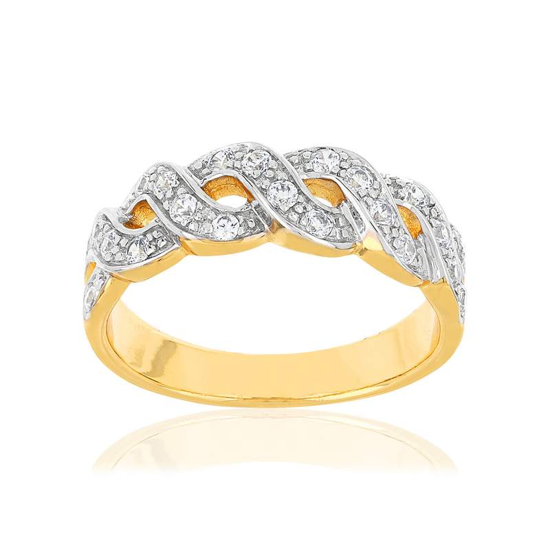 Bague plaqué or torsadée zirconias - vue 1
