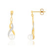 Boucles d'oreilles or 375 jaune pendants entrelacées perles de culture de Chine et diamants - vue V1