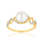 Bague or 375 2 tons torsadée perle de culture de Chine et diamants - vue 1