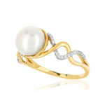 Bague or 375 2 tons torsadée perle de culture de Chine et diamants - vue D1
