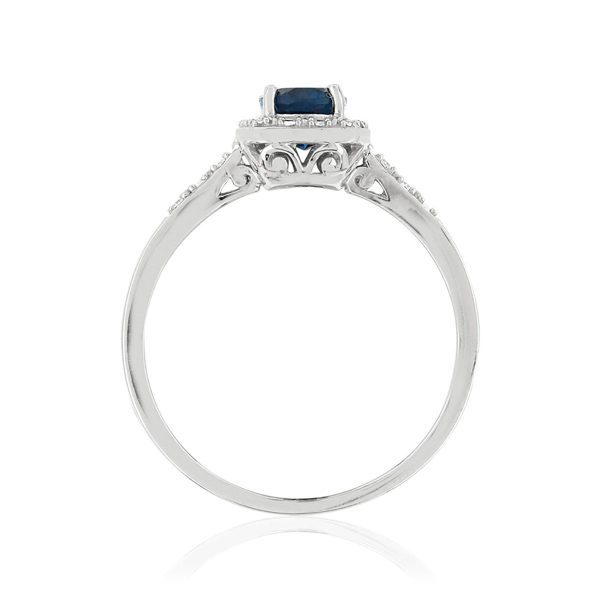 Bague or 375 blanc rectangulaire topaze traitée et diamants - vue 2